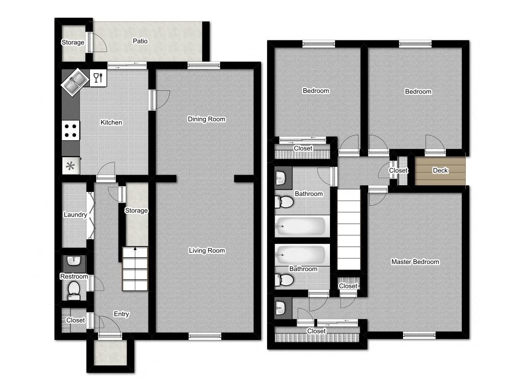 Floor plan for 3 beds, 2.5 baths, 1488 sqft